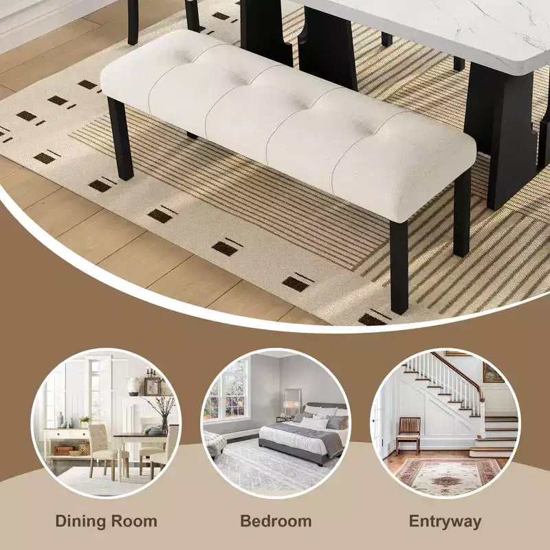Ensemble de table à manger effet marbre pour 6 personnes, table à manger rectangulaire 6 pièces avec 4 chaises rembourrées et 1 banc pour salle à manger