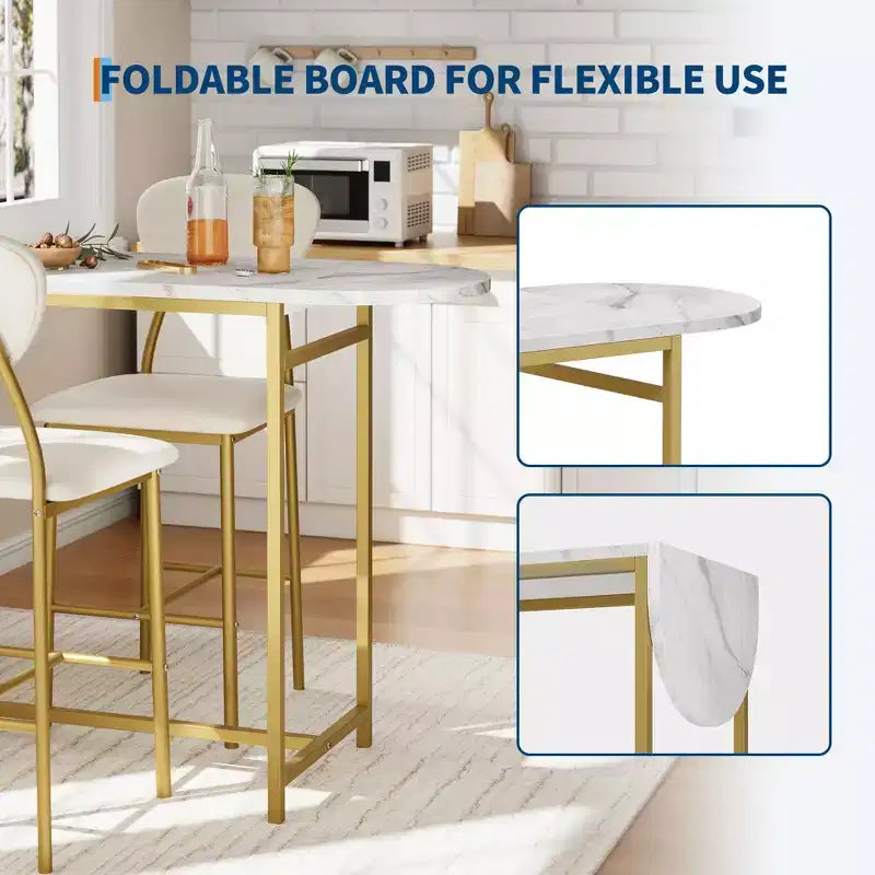 Acekool Ensemble table et 2 chaises de salle à manger, Table de bar extensible avec étagères de rangement et porte-bouteilles, Petit ensemble de salle à manger pour salon