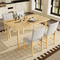 Minimalist Dining Room Table Set for 4, 5 Piece Solid Wood Rectangle Dining Set with 4 Upholstered Chairs for Dining Room, Natural Wood Wash