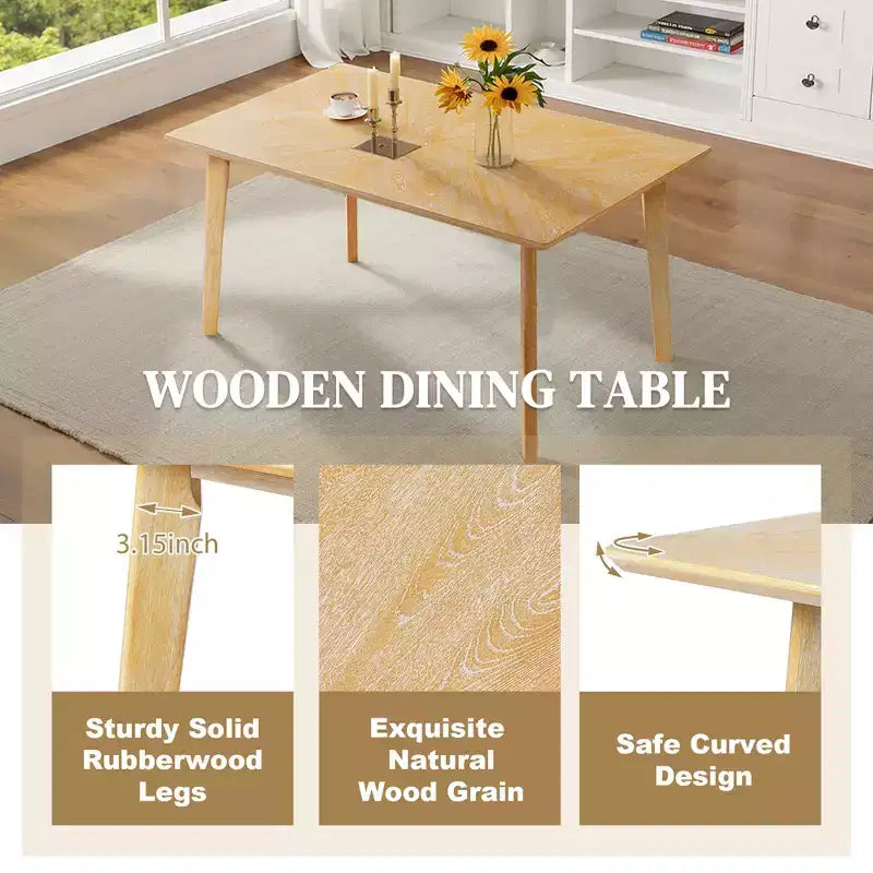 Ensemble de salle à manger minimaliste pour 4 personnes, ensemble de salle à manger rectangulaire 5 pièces en bois massif avec 4 chaises rembourrées pour salle à manger, finition bois naturel