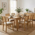 Modern Dining Table Set for 6/8, Space-Saving Expandable Table, Rattan Back Chairs with Beige Cushions for Kitchen, Dining Room-Panipeachy