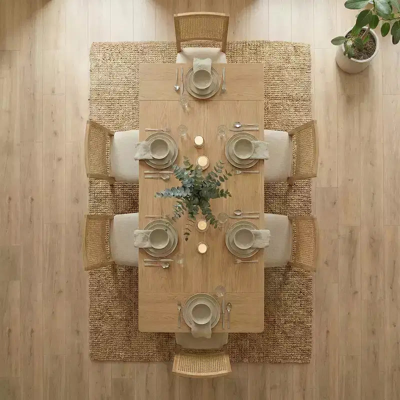 Ensemble de table à manger moderne pour 6/8 personnes, table extensible peu encombrante, chaises à dossier en rotin avec coussins beiges pour cuisine, salle à manger-Panipeachy