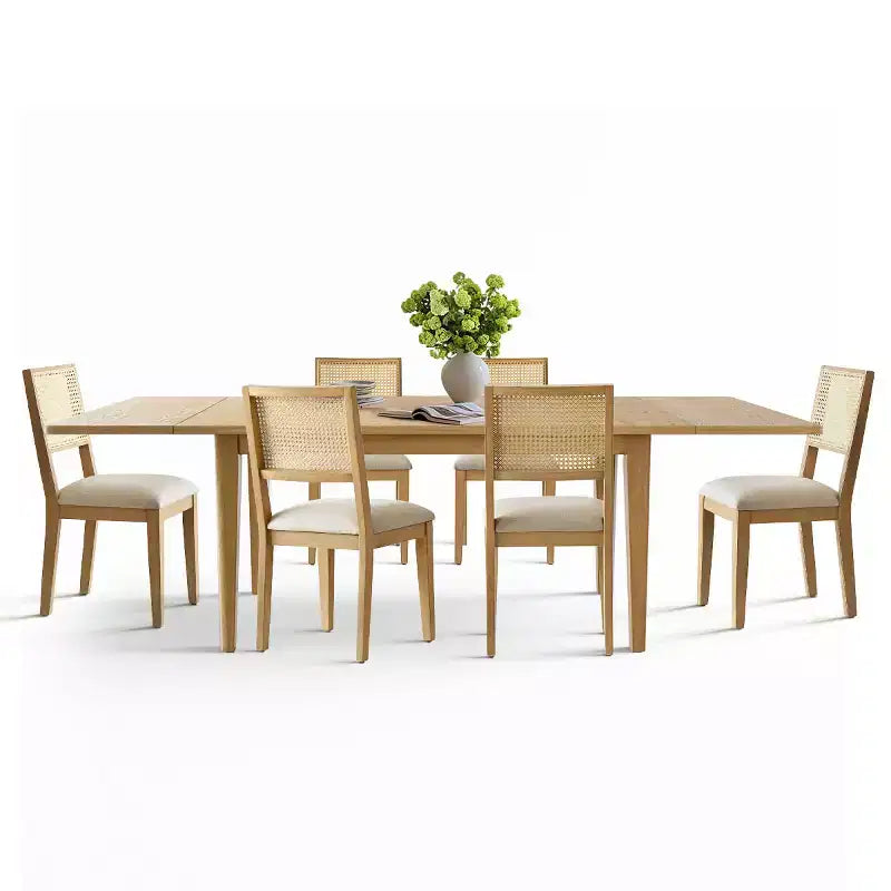 Ensemble de table à manger moderne pour 6/8 personnes, table extensible peu encombrante, chaises à dossier en rotin avec coussins beiges pour cuisine, salle à manger-Panipeachy