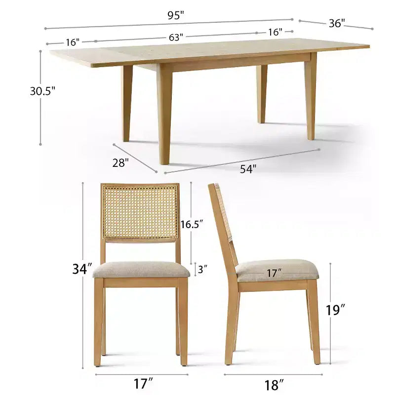 Ensemble de table à manger moderne pour 6/8 personnes, table extensible peu encombrante, chaises à dossier en rotin avec coussins beiges pour cuisine, salle à manger-Panipeachy