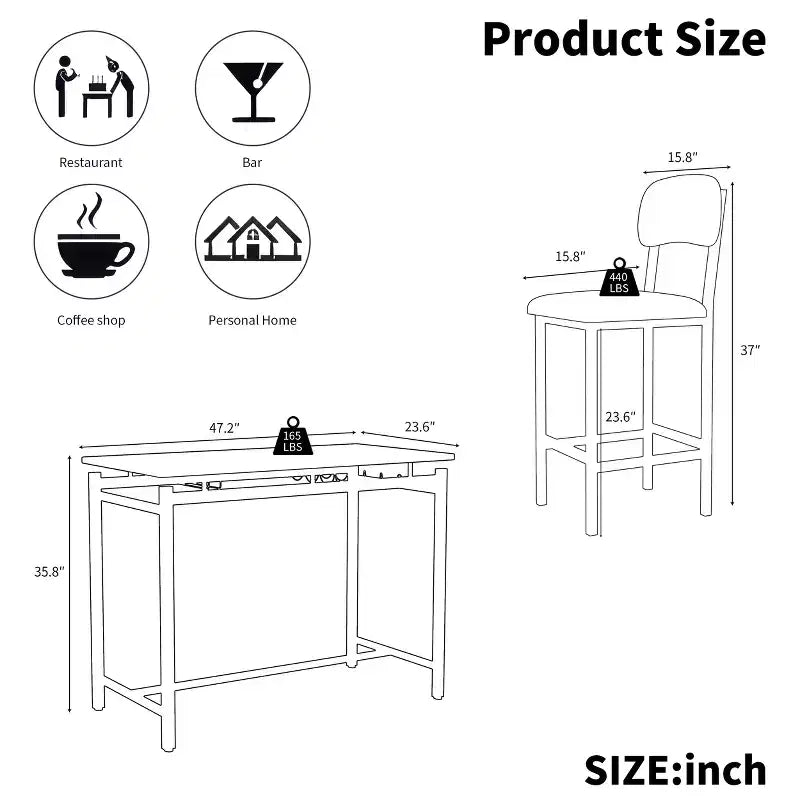 sumyeg Ensemble table à manger 3 pièces avec 2 chaises rembourrées pour cuisine ou petit appartement