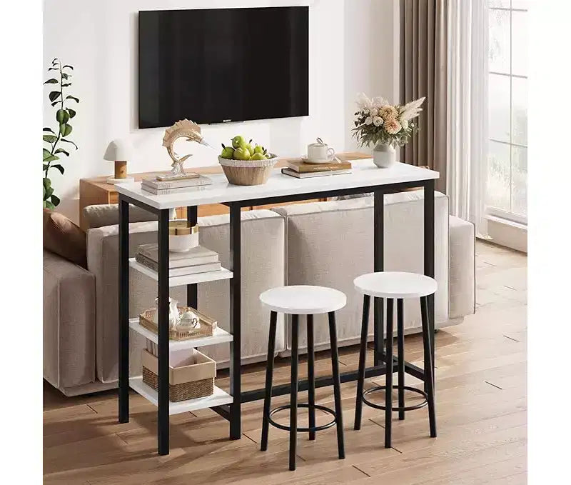 Ensemble de table à manger hauteur comptoir avec 3 étagères de rangement, 3 pièces, 120 cm (L) x 41 cm (l) x 102 cm (H), Cuisine, Salle à manger