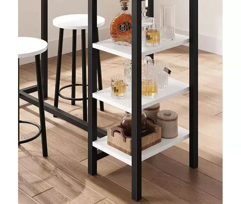 Ensemble de table à manger hauteur comptoir avec 3 étagères de rangement, 3 pièces, 120 cm (L) x 41 cm (l) x 102 cm (H), Cuisine, Salle à manger