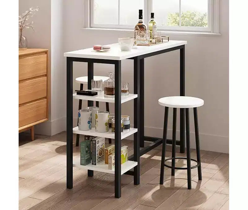 Ensemble de table à manger hauteur comptoir avec 3 étagères de rangement, 3 pièces, 120 cm (L) x 41 cm (l) x 102 cm (H), Cuisine, Salle à manger