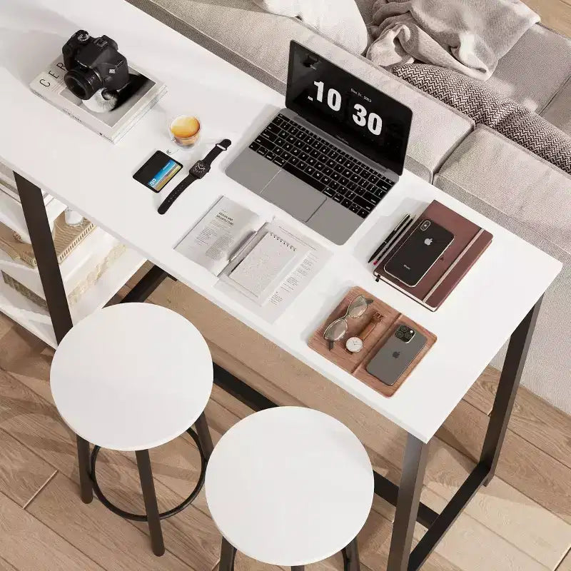 Ensemble de table à manger hauteur comptoir avec 3 étagères de rangement, 3 pièces, 120 cm (L) x 41 cm (l) x 102 cm (H), Cuisine, Salle à manger