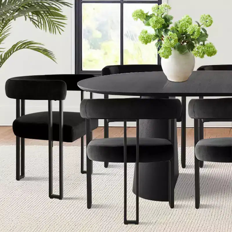 Ensemble de table à manger extensible 47-83 pour 8, table noire et 8 fauteuils en velours avec pieds en métal élégants, idéal pour les réceptions - Panipeachy