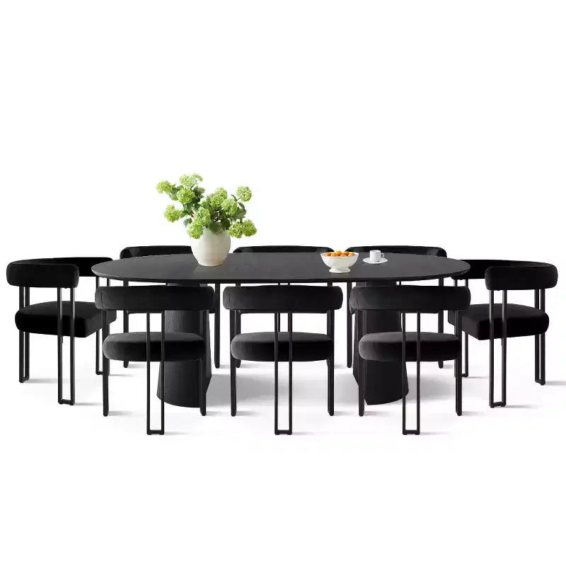 Ensemble de table à manger extensible 47-83 pour 8, table noire et 8 fauteuils en velours avec pieds en métal élégants, idéal pour les réceptions - Panipeachy