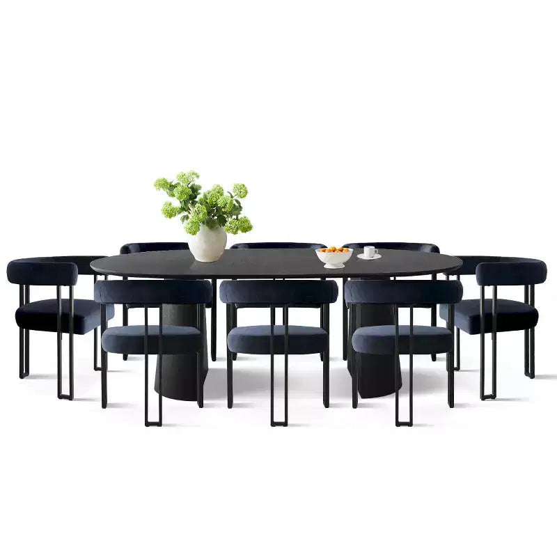 Ensemble de table à manger extensible 47-83 pour 8, table noire et 8 fauteuils en velours avec pieds en métal élégants, idéal pour les réceptions - Panipeachy
