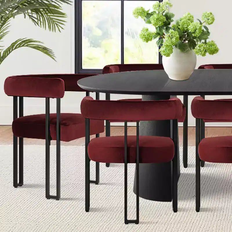 Ensemble de table à manger extensible 47-83 pour 8, table noire et 8 fauteuils en velours avec pieds en métal élégants, idéal pour les réceptions - Panipeachy