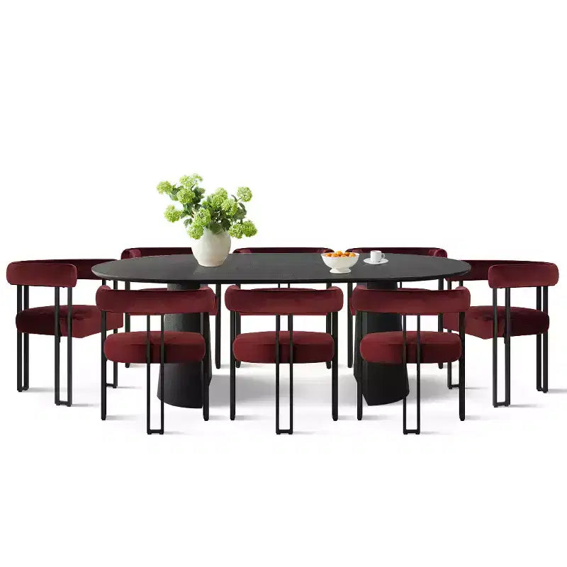 Ensemble de table à manger extensible 47-83 pour 8, table noire et 8 fauteuils en velours avec pieds en métal élégants, idéal pour les réceptions - Panipeachy