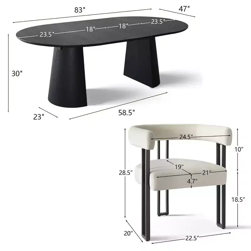 Ensemble de table à manger extensible 47-83 pour 8, table noire et 8 fauteuils en velours avec pieds en métal élégants, idéal pour les réceptions - Panipeachy