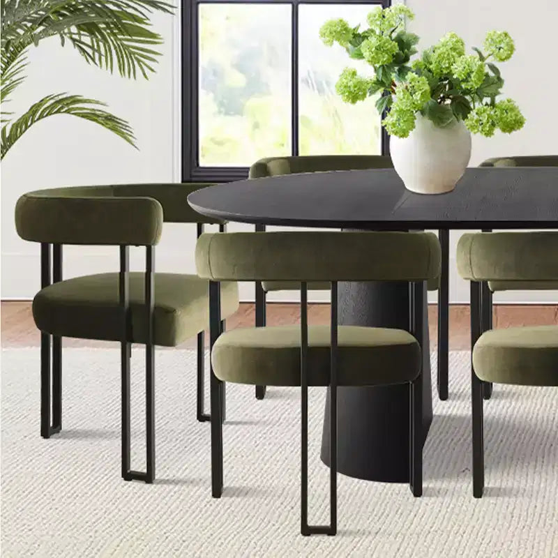Ensemble de table à manger extensible 47-83 pour 8, table noire et 8 fauteuils en velours avec pieds en métal élégants, idéal pour les réceptions - Panipeachy
