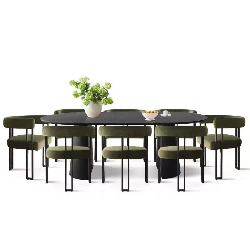 Ensemble de table à manger extensible 47-83 pour 8, table noire et 8 fauteuils en velours avec pieds en métal élégants, idéal pour les réceptions - Panipeachy