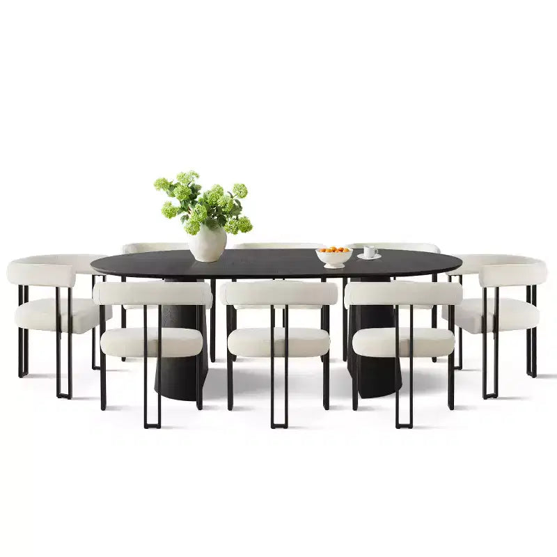 Ensemble de table à manger extensible 47-83 pour 8, table noire et 8 fauteuils en velours avec pieds en métal élégants, idéal pour les réceptions - Panipeachy