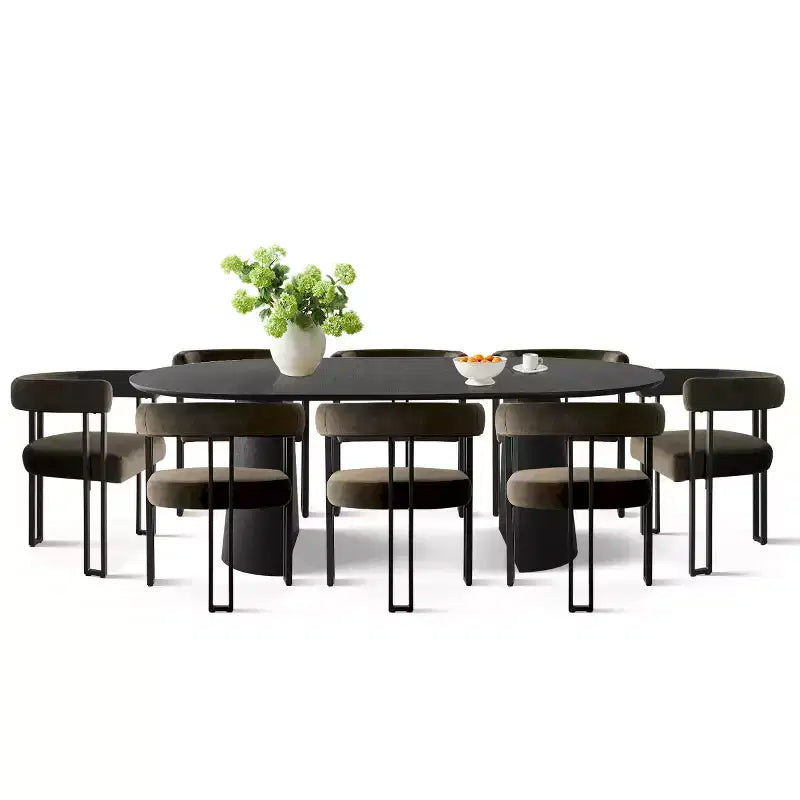 Ensemble de table à manger extensible 47-83 pour 8, table noire et 8 fauteuils en velours avec pieds en métal élégants, idéal pour les réceptions - Panipeachy