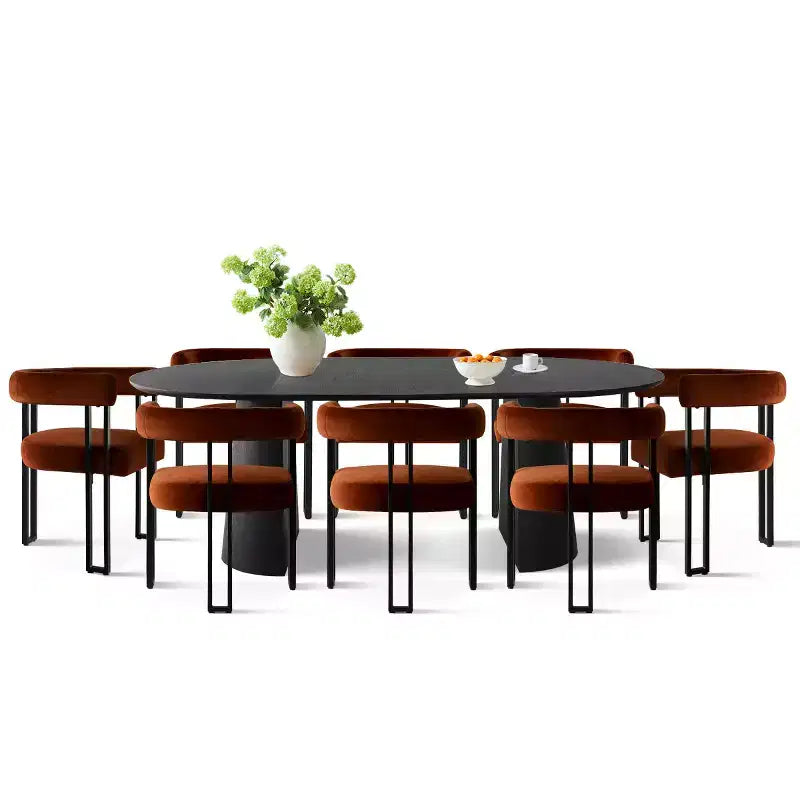 Ensemble de table à manger extensible 47-83 pour 8, table noire et 8 fauteuils en velours avec pieds en métal élégants, idéal pour les réceptions - Panipeachy