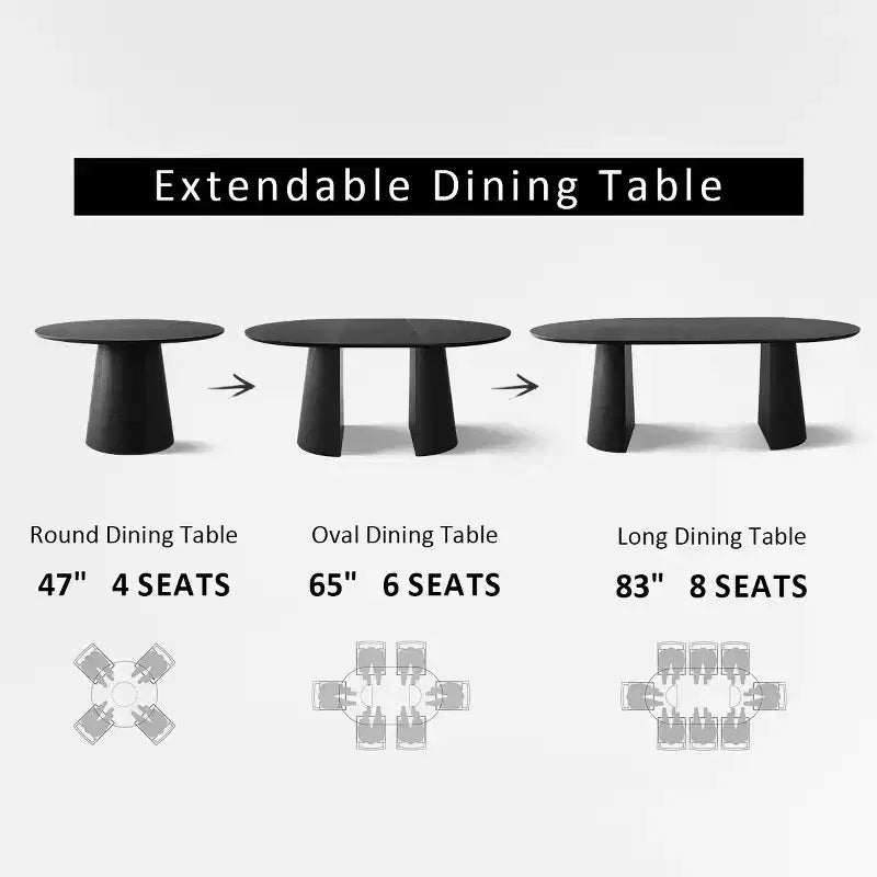 Ensemble de table à manger extensible 47-83 pour 8, table noire et 8 fauteuils en velours avec pieds en métal élégants, idéal pour les réceptions - Panipeachy