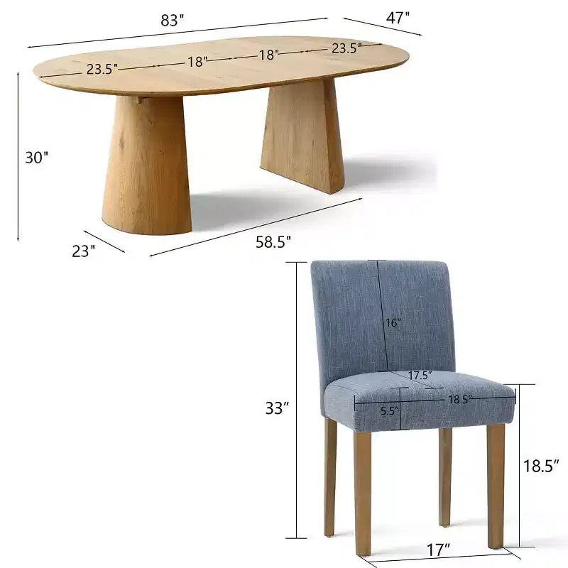 Ensemble table à manger extensible 120-210 cm pour 4 personnes, table finition bois naturel et 4 chaises sans accoudoirs rembourrées avec pieds en bois massif-Panipeachy