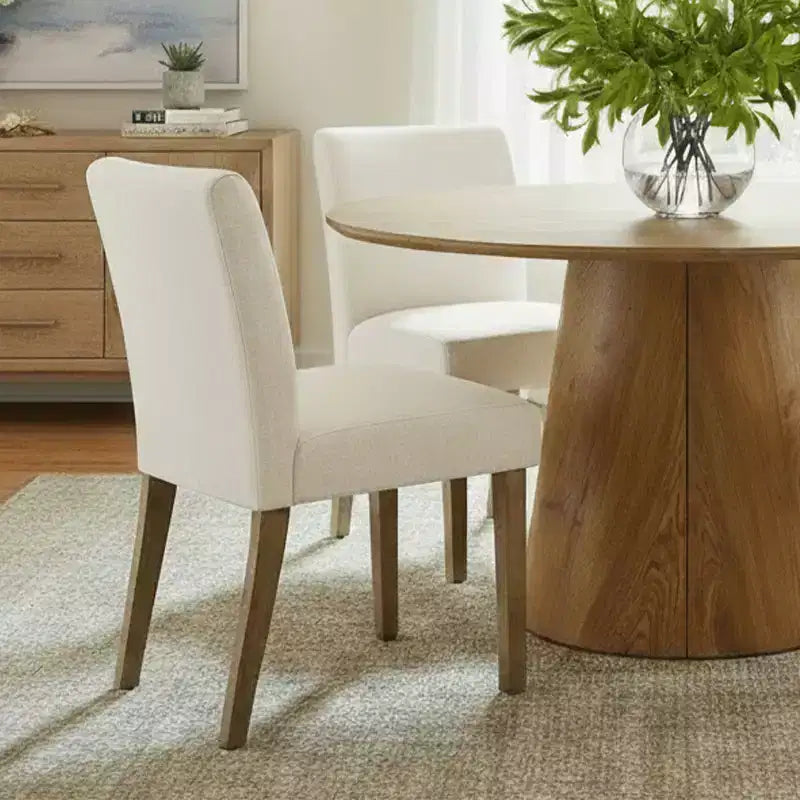 Ensemble table à manger extensible 120-210 cm pour 4 personnes, table finition bois naturel et 4 chaises sans accoudoirs rembourrées avec pieds en bois massif-Panipeachy