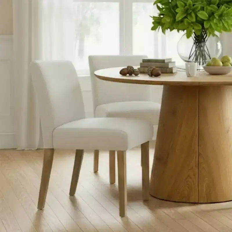Ensemble table à manger extensible 120-210 cm pour 4 personnes, table finition bois naturel et 4 chaises sans accoudoirs rembourrées avec pieds en bois massif-Panipeachy