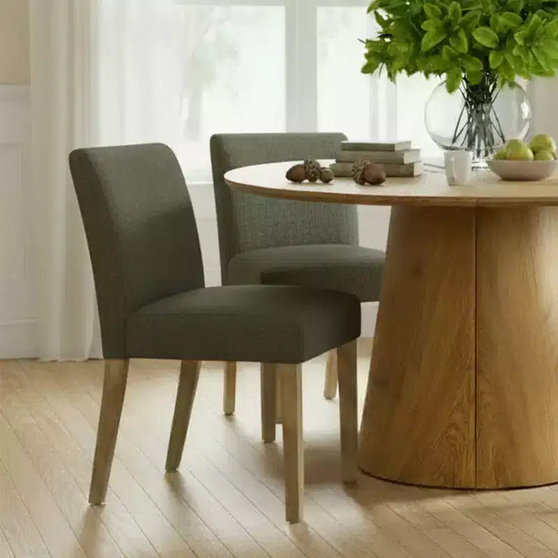 Ensemble table à manger extensible 120-210 cm pour 4 personnes, table finition bois naturel et 4 chaises sans accoudoirs rembourrées avec pieds en bois massif-Panipeachy