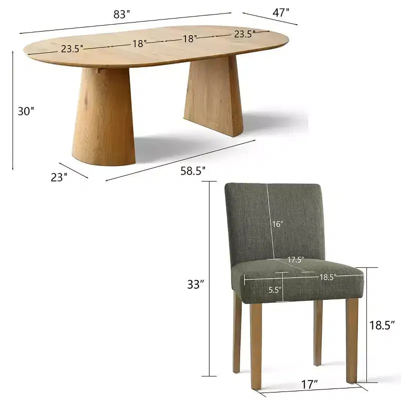 Ensemble table à manger extensible 120-210 cm pour 4 personnes, table finition bois naturel et 4 chaises sans accoudoirs rembourrées avec pieds en bois massif-Panipeachy
