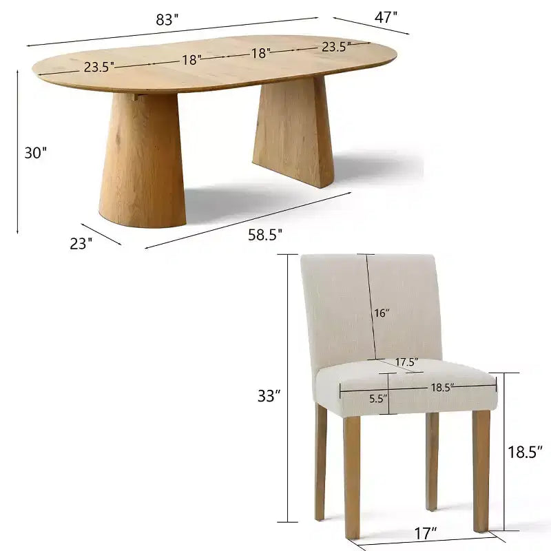 Ensemble table à manger extensible 120-210 cm pour 4 personnes, table finition bois naturel et 4 chaises sans accoudoirs rembourrées avec pieds en bois massif-Panipeachy