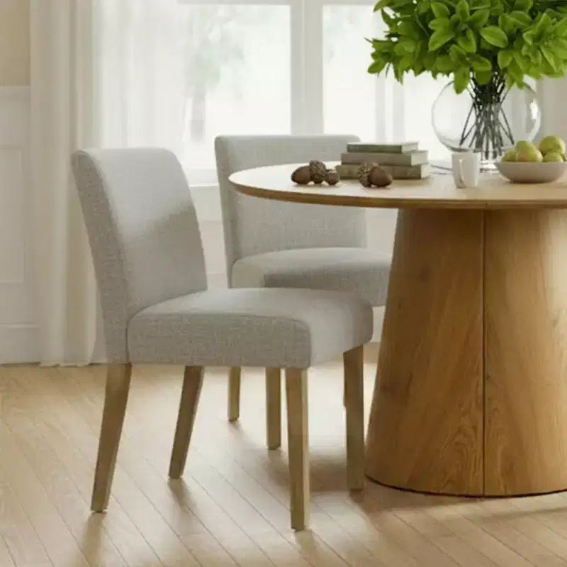 Ensemble table à manger extensible 120-210 cm pour 4 personnes, table finition bois naturel et 4 chaises sans accoudoirs rembourrées avec pieds en bois massif-Panipeachy