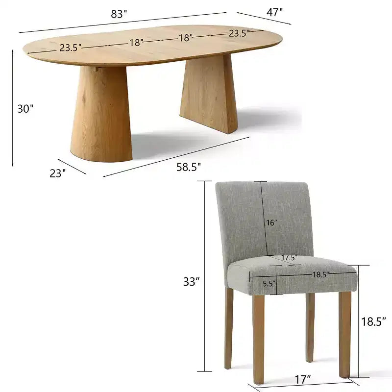 Ensemble table à manger extensible 120-210 cm pour 4 personnes, table finition bois naturel et 4 chaises sans accoudoirs rembourrées avec pieds en bois massif-Panipeachy
