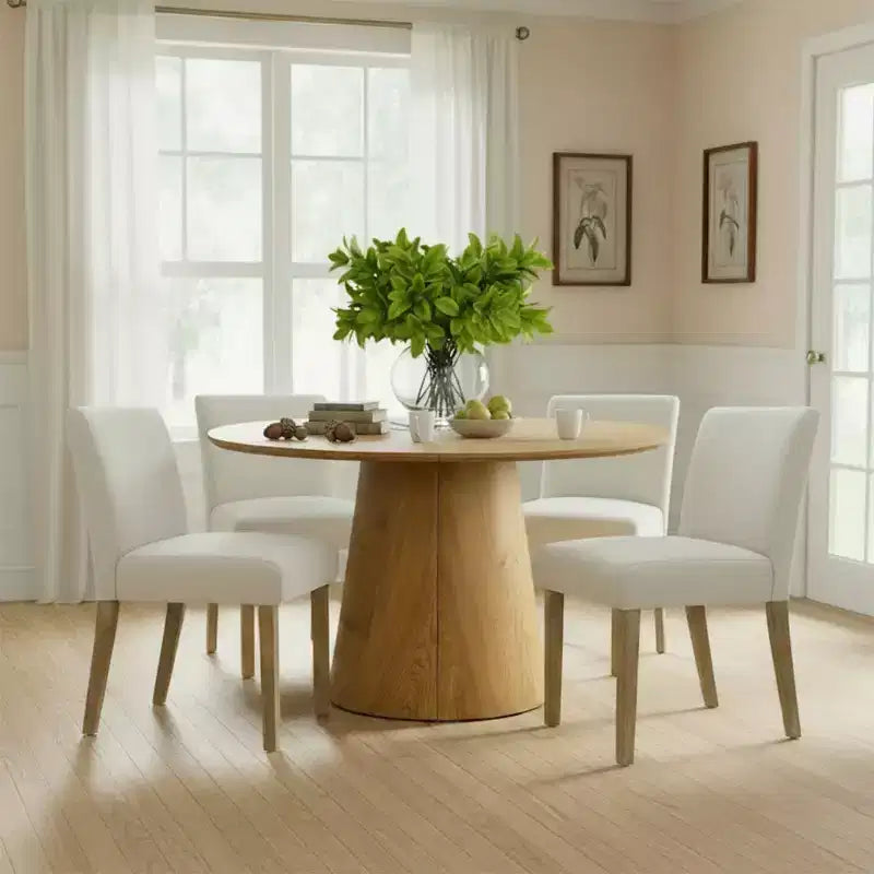 47-83 Extendable Dining Table Set for 4, Natural Wood-Tone Table and 4 Upholstered Armless Chairs with Solid Wood Legs-Panipeachy