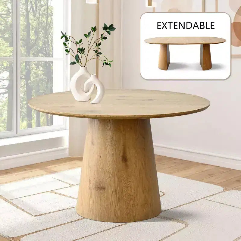 Ensemble table à manger extensible 120-210 cm pour 4 personnes, table finition bois naturel et 4 chaises sans accoudoirs rembourrées avec pieds en bois massif-Panipeachy