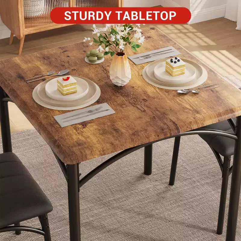 Ensemble de salle à manger 3 pièces, Table et 2 chaises rembourrées pour coins repas et petits espaces, Style vintage
