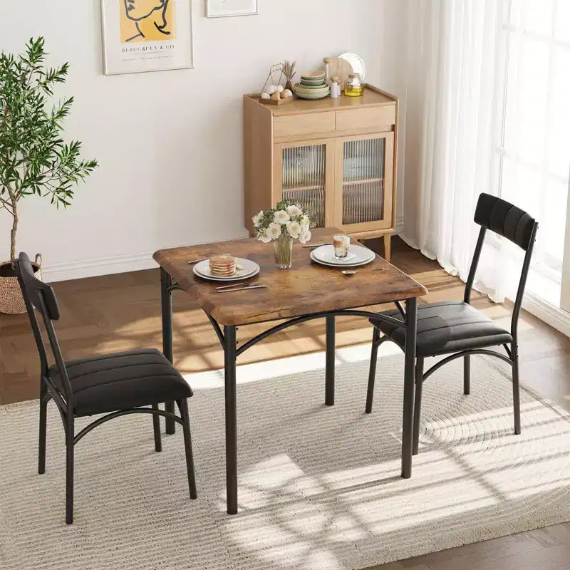 Ensemble de salle à manger 3 pièces, Table et 2 chaises rembourrées pour coins repas et petits espaces, Style vintage