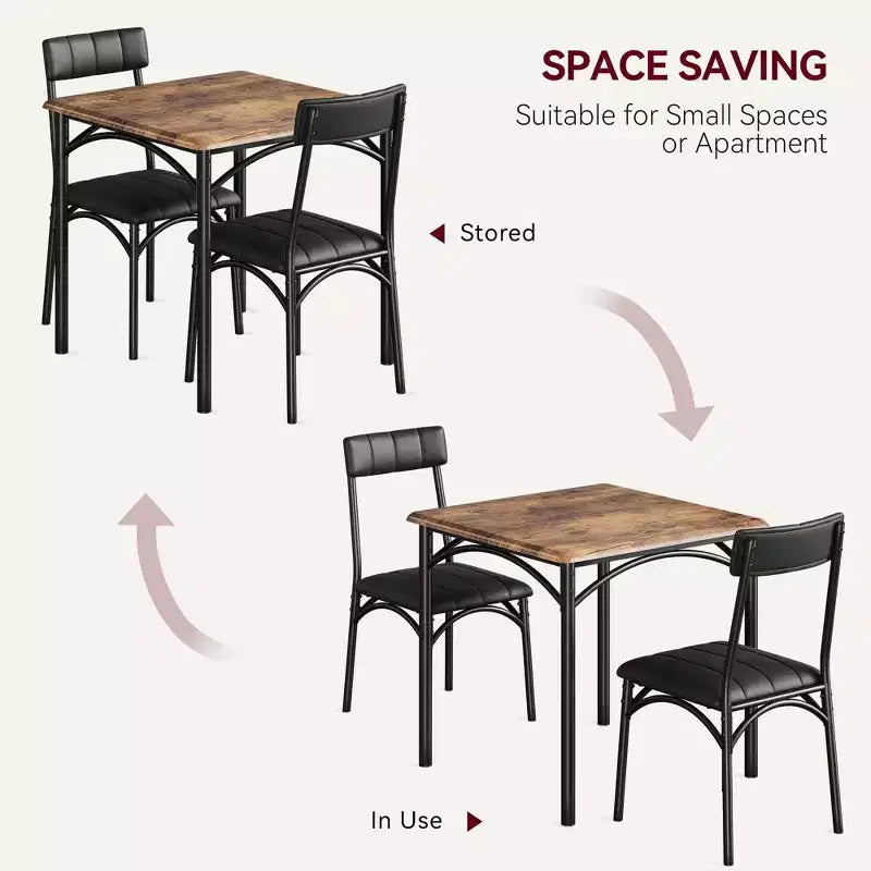 Ensemble de salle à manger 3 pièces, Table et 2 chaises rembourrées pour coins repas et petits espaces, Style vintage