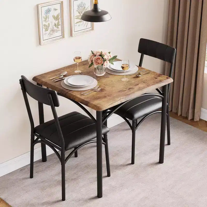 Ensemble de salle à manger 3 pièces, Table et 2 chaises rembourrées pour coins repas et petits espaces, Style vintage