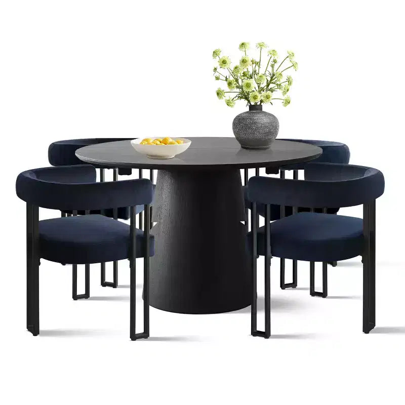 Ensemble table à manger extensible 47-83 pour 4 personnes, table noire et 4 chaises de salle à manger rembourrées en velours avec pieds en métal, style moderne - Panipeachy