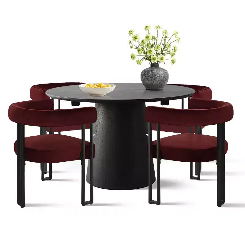 Ensemble table à manger extensible 47-83 pour 4 personnes, table noire et 4 chaises de salle à manger rembourrées en velours avec pieds en métal, style moderne - Panipeachy