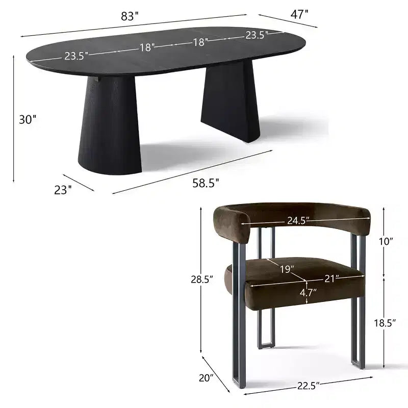 Ensemble table à manger extensible 47-83 pour 4 personnes, table noire et 4 chaises de salle à manger rembourrées en velours avec pieds en métal, style moderne - Panipeachy