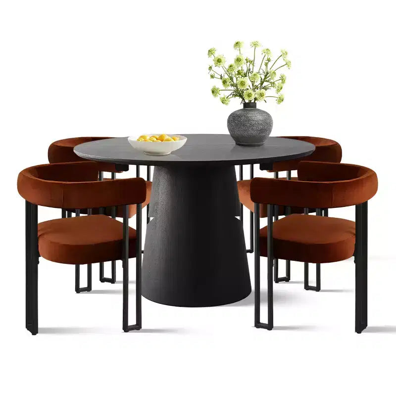 Ensemble table à manger extensible 47-83 pour 4 personnes, table noire et 4 chaises de salle à manger rembourrées en velours avec pieds en métal, style moderne - Panipeachy