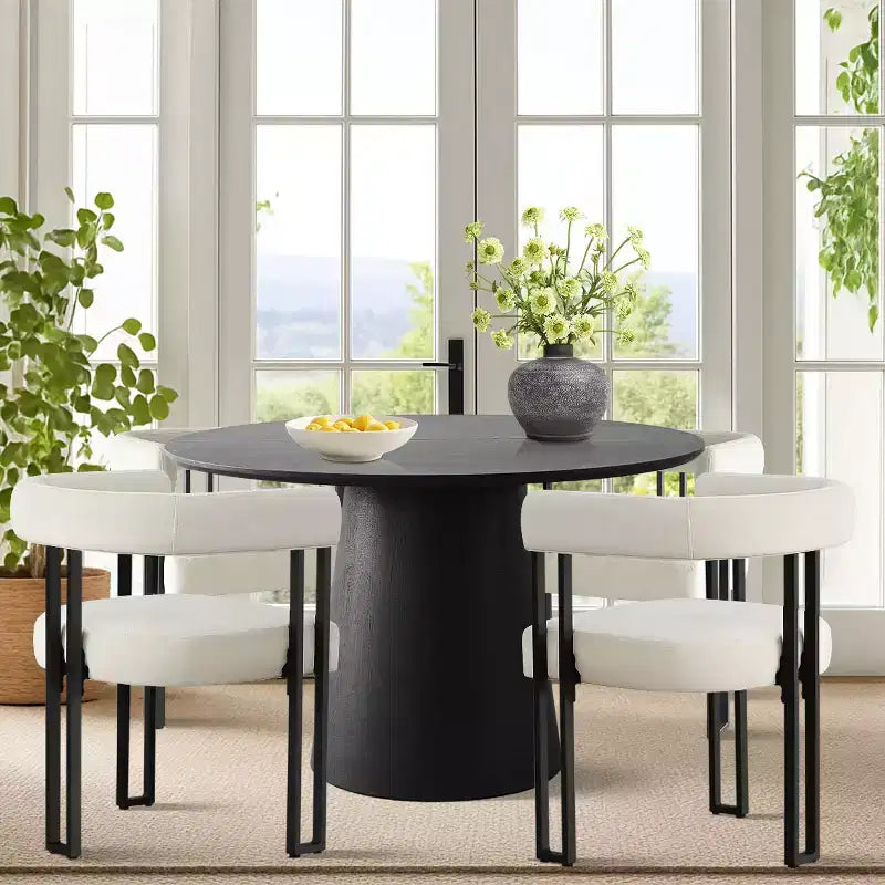 47-83 Extendable Dining Table Set for 4, Black Table and 4 Upholstered Velvet Dining Chairs with Metal Legs, Modern Style-Panipeachy