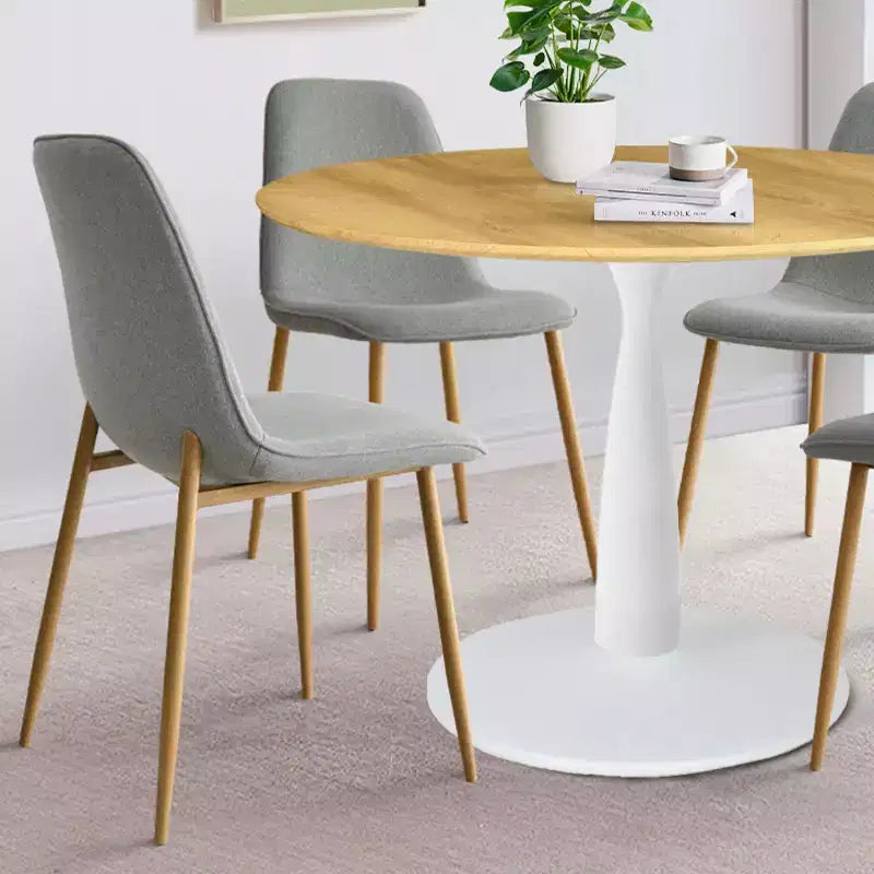 Ensemble de salle à manger rond 5 pièces, table piédestal 37" avec plateau aspect bois et chaises courbées rembourrées, style moderne-Panipeachy