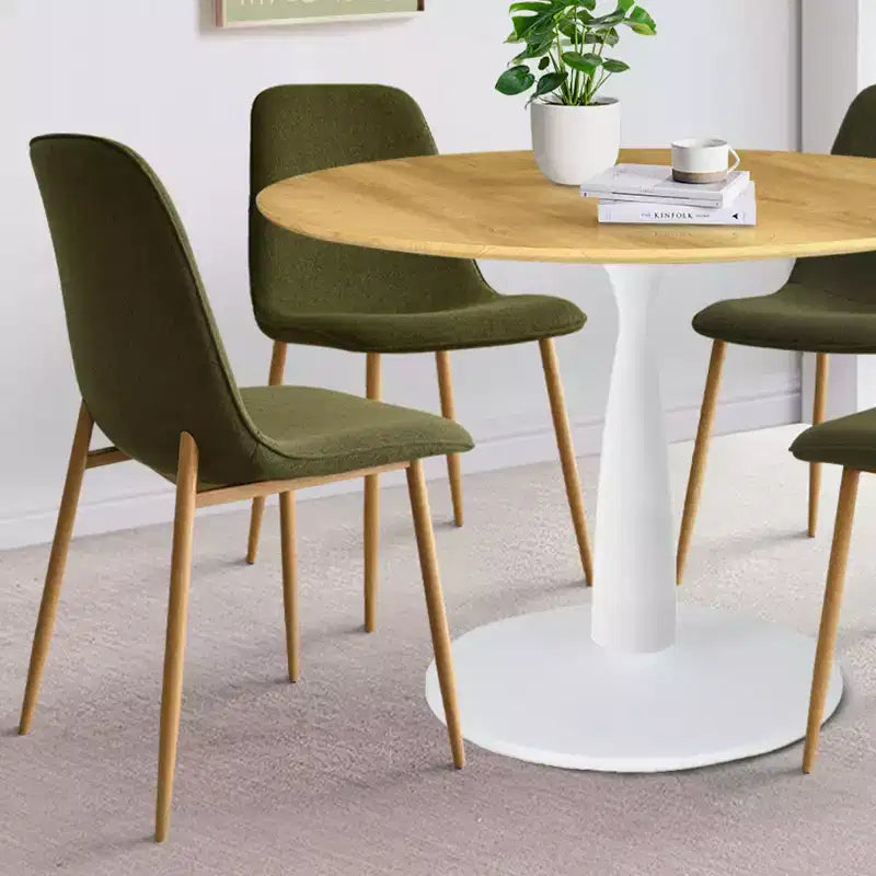 Ensemble de salle à manger rond 5 pièces, table piédestal 37" avec plateau aspect bois et chaises courbées rembourrées, style moderne-Panipeachy