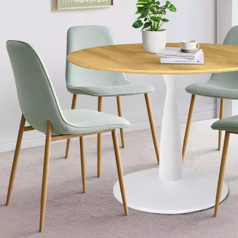 Ensemble de salle à manger rond 5 pièces, table piédestal 37" avec plateau aspect bois et chaises courbées rembourrées, style moderne-Panipeachy