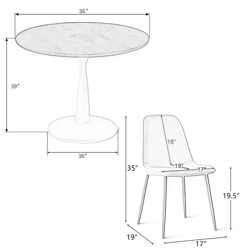 Ensemble de salle à manger rond 5 pièces, table piédestal 37" avec plateau aspect bois et chaises courbées rembourrées, style moderne-Panipeachy