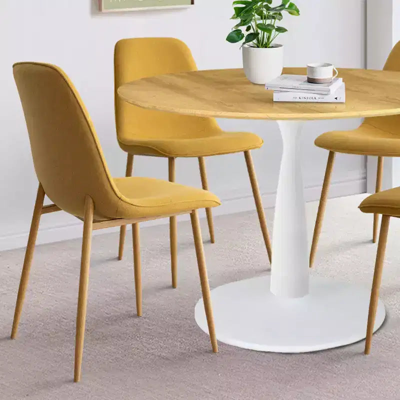 Ensemble de salle à manger rond 5 pièces, table piédestal 37" avec plateau aspect bois et chaises courbées rembourrées, style moderne-Panipeachy