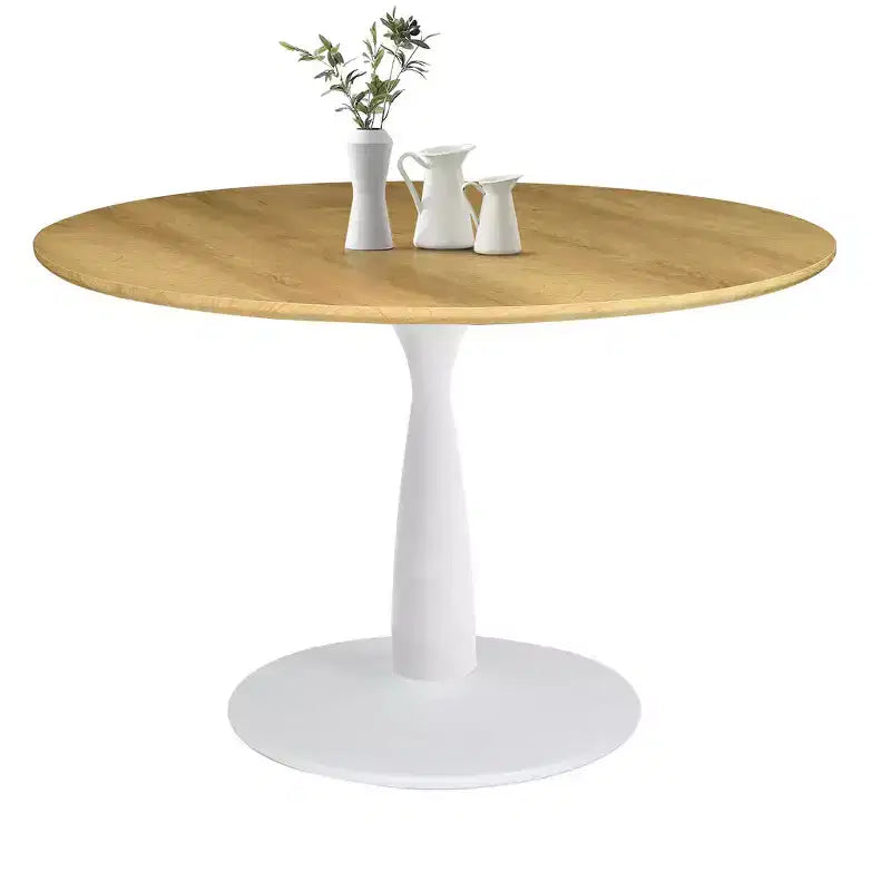 Ensemble de salle à manger rond 5 pièces, table piédestal 37" avec plateau aspect bois et chaises courbées rembourrées, style moderne-Panipeachy